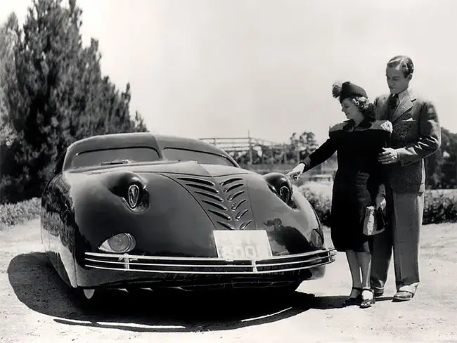 Paulette Goddard and Douglas Fairbanks Jr. with a Phantom Corsair on the set of Young In Heart (National Automobile Museum)